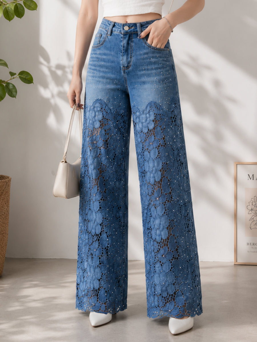 Women's Fashion Casual Lace Jeans